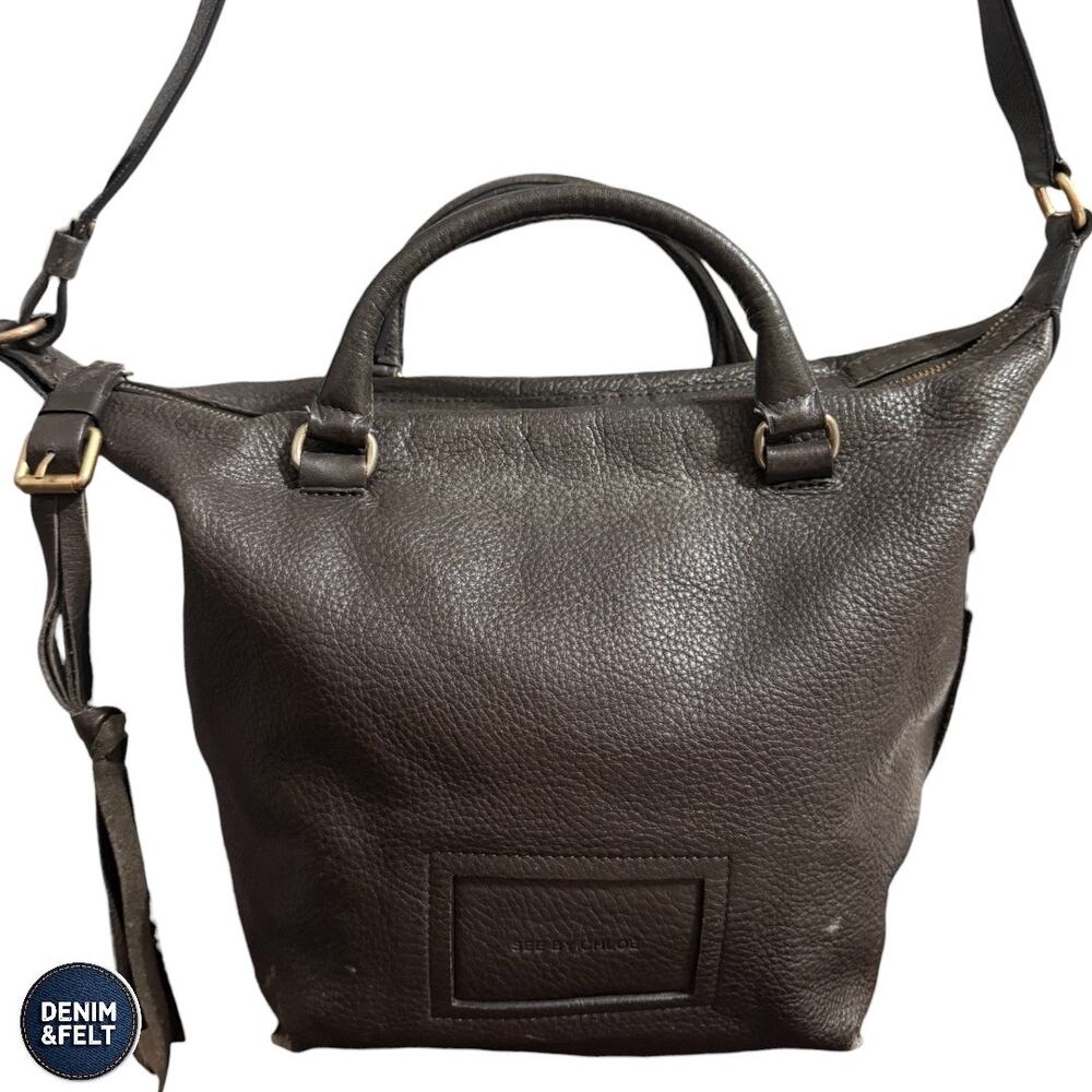 See by Chloé Black Leather East West Top Handle Crossbody Shoulder Tote Bag